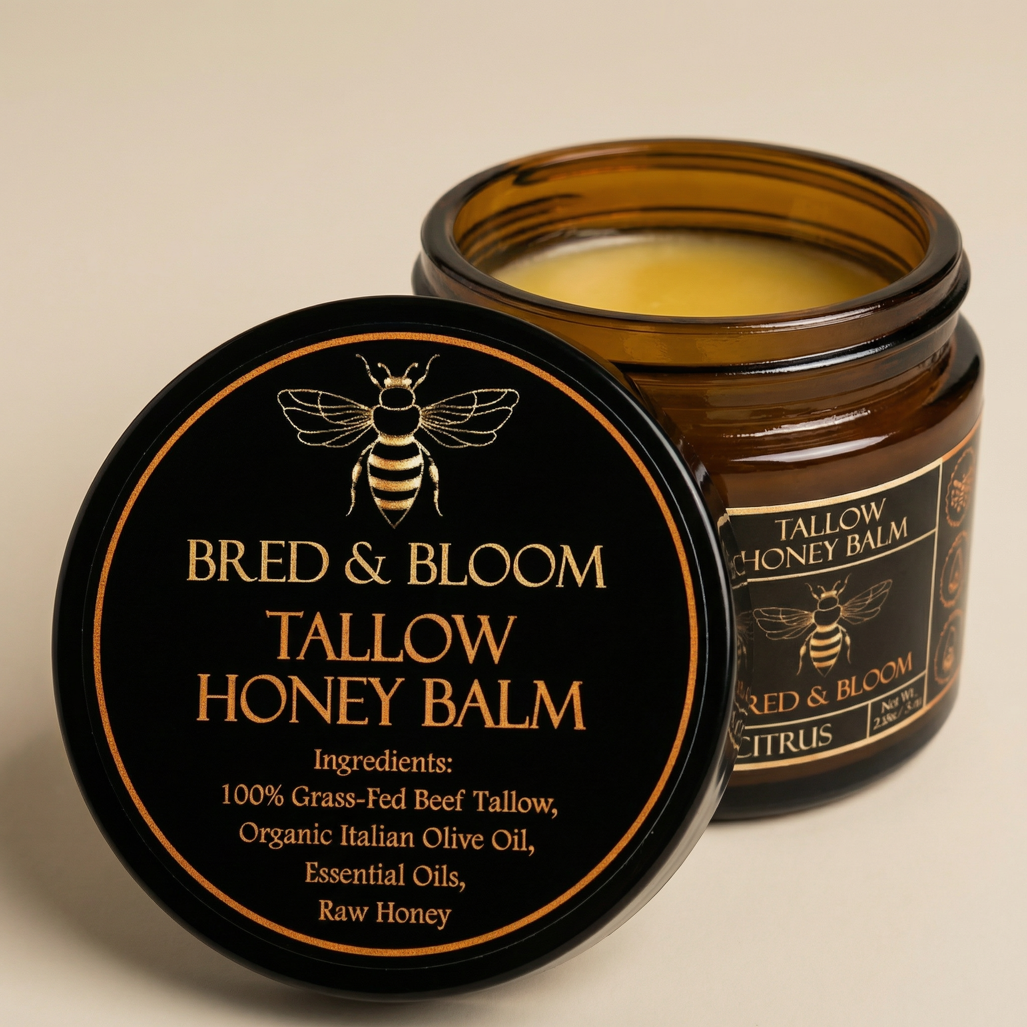 100% Grass-Fed Beef Tallow Balm with Raw Honey